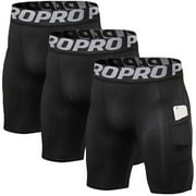 LANBAOSI 3 Pack Men Compression Shorts with Pocket Athletic Running Workout Underwear Size L