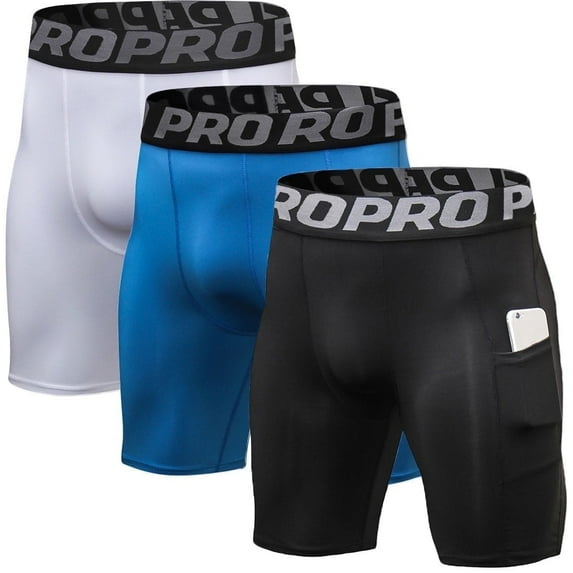LANBAOSI 3 Pack Men Compression Shorts with Pocket Athletic Running Workout Underwear Size L