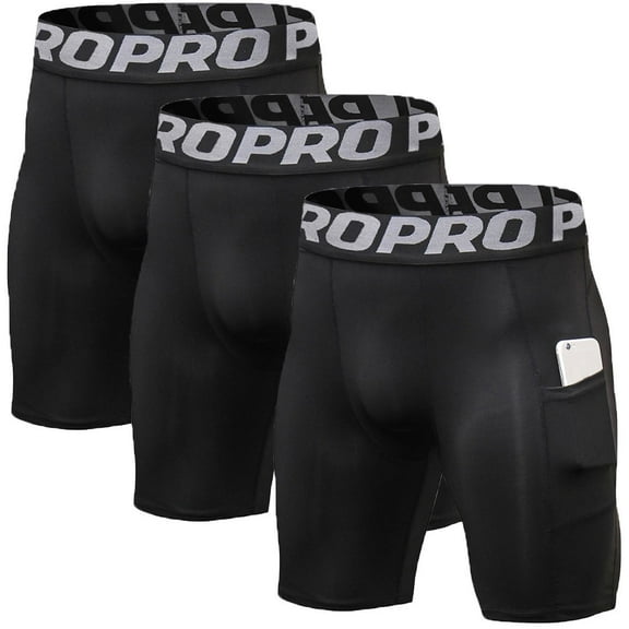 LANBAOSI 3 Pack Men Compression Shorts with Pocket Athletic Running Workout Underwear Size M
