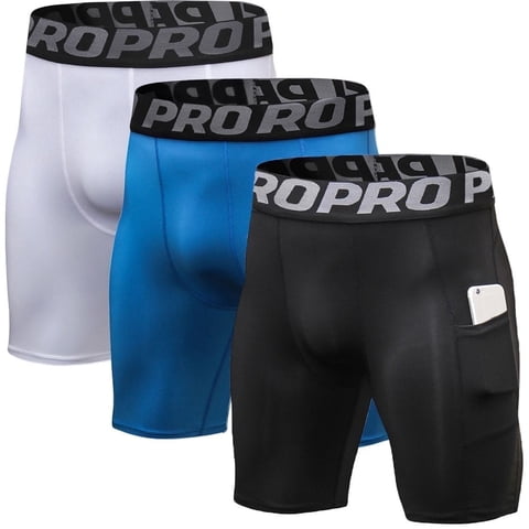3 Pack Men Compression Shorts with Pocket Athletic Running Workout Underwear Size XL
