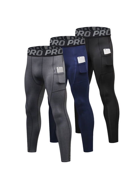 3 Pack Men's Athletic Sports Tights Base Layer Gym Workout Running Pants Size L