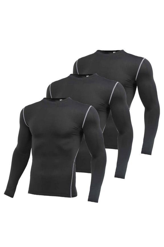 Men's Compression Shirts Long Sleeve Cool Dry Workout Undershirt, 3 Pack, Size M