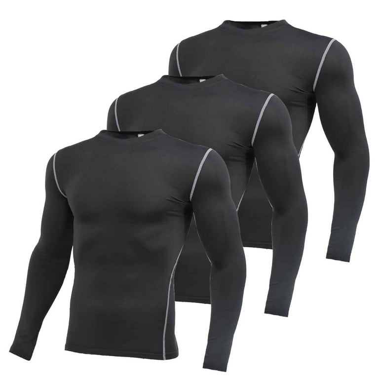 LANBAOSI 3 Pack Men's Long Sleeve T-Shirts Athletic Compression Shirts  Performance Baselayer M