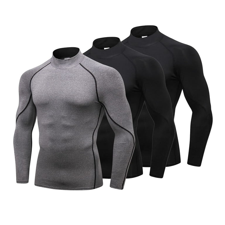 LANBAOSI 3 Pack Mens Long Sleeve Compression Shirts Male Dry Fit Shirts  Size M