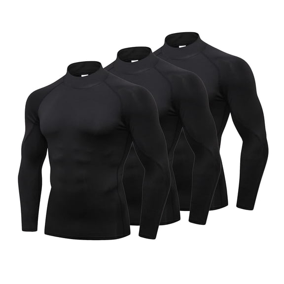 LANBAOSI Men's Compression Mock Neck Long Sleeve Quick-Drying Cool Dry Shirts, 3 Pack, Size L