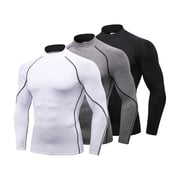 LANBAOSI Mens Compression Mock Neck Long Sleeve Quick-Drying Cool Dry Shirts, 3 Pack, Size XL