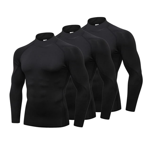 LANBAOSI 3 Pack Mens Mock Turtleneck Long Sleeve Compression Shirts Dry