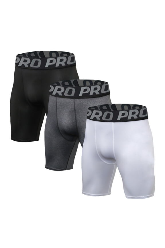 3 Pack Mens Performance Compression Shorts Spandex Running Underwear for Men Athletic Shorts Biking Running, L