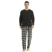 LANBAOSI Men Fleece Plaid Pajamas Set Comfy Sleepwear 2-piece Size L