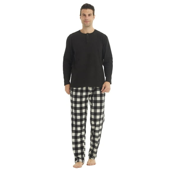 LANBAOSI Men Fleece Plaid Pajamas Set Comfy Sleepwear 2-piece Size L