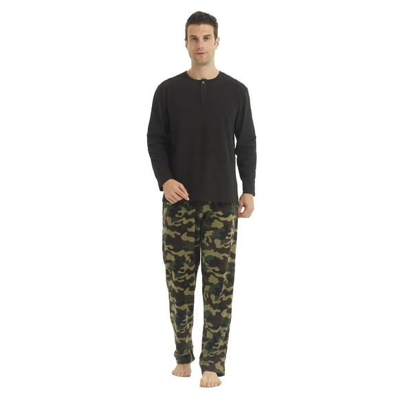 LANBAOSI Men Fleece Plaid Pajamas Set Comfy Sleepwear 2-piece Size M