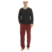 LANBAOSI Men Pajamas Set Comfy Plaid Flannel Pants And Microfleece Shirt Size L