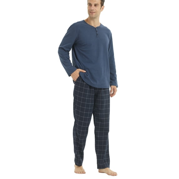 LANBAOSI Men Pajamas Set Comfy Plaid Flannel Pants And Microfleece Shirt Size M