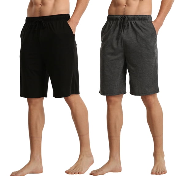 LANBAOSI Men's 2 Pack Pajama Shorts Jersey Knit Lightweight Sleep Lounge with Pockets