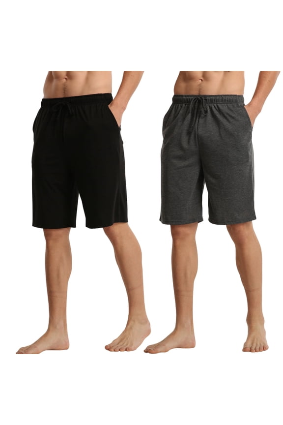 Men's 2 Pack Pajama Shorts Jersey Knit Lightweight Sleep Lounge with Pockets