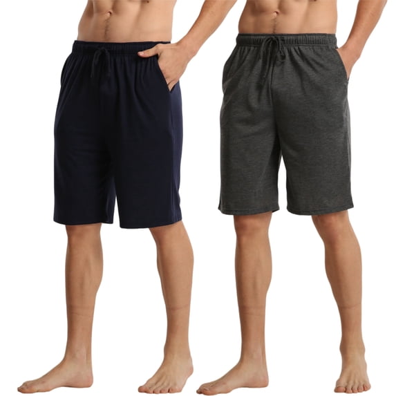 LANBAOSI Men's 2 Pack Pajama Shorts Jersey Knit Lightweight Sleep Lounge with Pockets