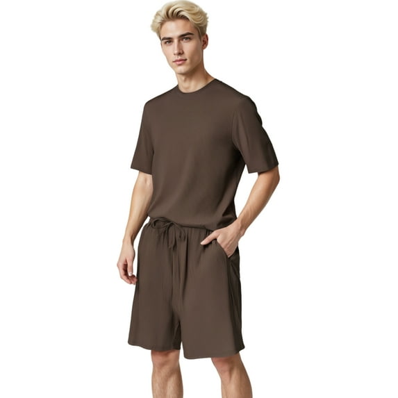 LANBAOSI Mens Pajama Set Summer Ribbed Knit Lounge Short Set 2-Piece Breathable Soft Sleepwear Set Size L