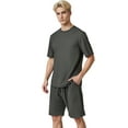 thumbnail image 1 of LANBAOSI Mens Pajama Set Summer Ribbed Knit Lounge Short Set 2-Piece Breathable Soft Sleepwear Set Size L, 1 of 7