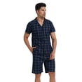 thumbnail image 1 of LANBAOSI Mens Pajamas Set Short Sleeve Button Down Shirts and Plaid PJ Shorts 2pc Soft Lounge Sleepwear Set(Navy Plaid,M), 1 of 11