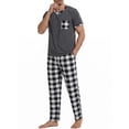 thumbnail image 1 of LANBAOSI Mens Pajamas Set Short Sleeve T-shirt and Plaid PJ Pants Set Soft Lounge Set, 1 of 8