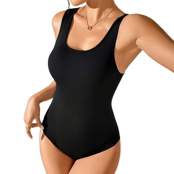 LANBAOSI Tank Top Bodysuit for Women Sexy Sleeveless Black Backless Tops, Crew Neck Size M