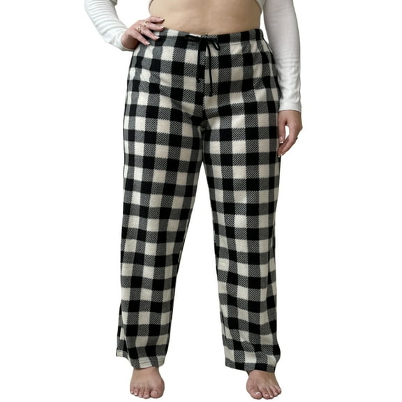 LANBAOSI Women's Pajama Pants Plus Size Comfy Fleece Plaid PJ Pants for Sleep Size 1XL