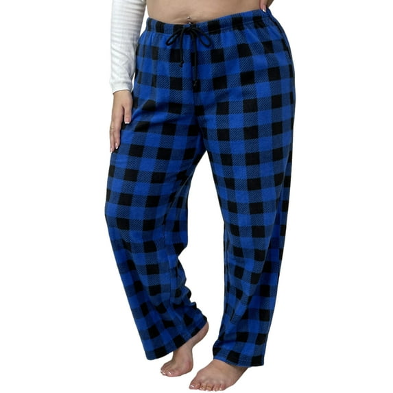 LANBAOSI Women's Pajama Pants Plus Size Comfy Fleece Plaid PJ Pants for Sleep Size 2XL