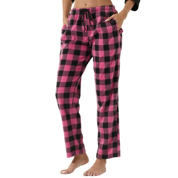 LANBAOSI Womens Pajama Pants Soft Fleece Plaid PJ Bottoms For Women with Pockets Loungewear Size L