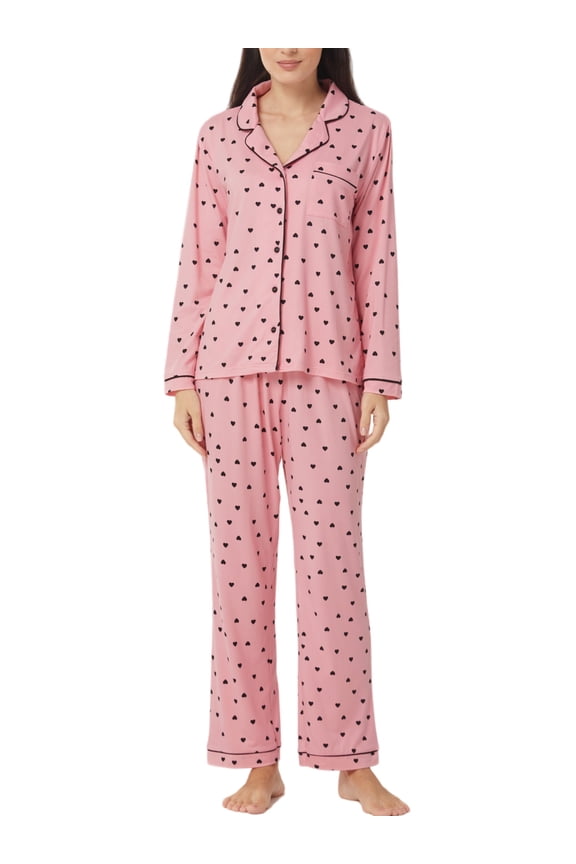 Women's Pajama Set Heart Print Soft Breathable Sleepwear, 2-Piece Size L
