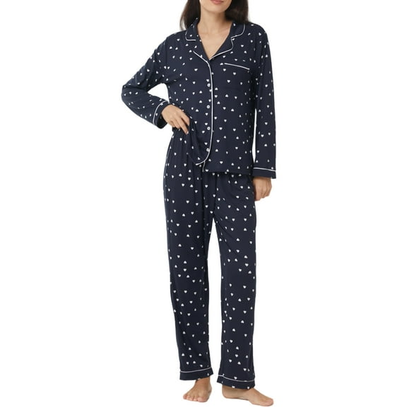 LANBAOSI Women's Pajama Set Heart Print Soft Breathable Sleepwear, 2-Piece Size S
