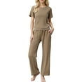 thumbnail image 1 of LANBAOSI Womens Pajama Set Ribbed Knit Short Sleeve Tops & Long Pjs Pants with Pockets 2-Piece Summer Soft Sleepwear Set, Size M, 1 of 7