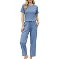 thumbnail image 1 of LANBAOSI Womens Pajama Set Ribbed Knit Short Sleeve Tops & Long Pjs Pants with Pockets 2-Piece Summer Soft Sleepwear Set, Size M, 1 of 7