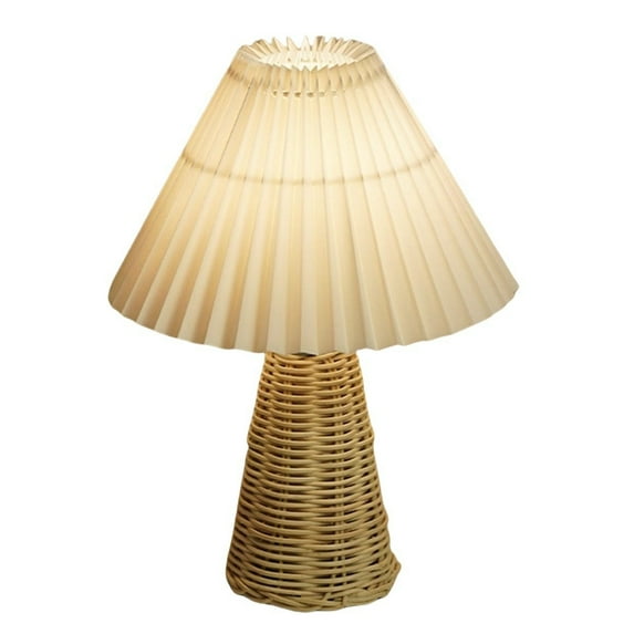 LANBB 1/3 Pcs Vintage Wicker Desk Lamp for Bedroom & Desk – Small Farmhouse Table Lamp with USB Ports, Remote Control Dimmable, Pleated Shade, Nightstand & Kitchen Counter Decor