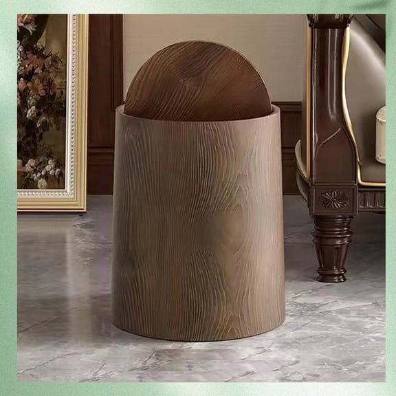 LANBB 2025 New Walnut Brown Wood Grain Bathroom Can with Lid â Rotating Minimalist Design, Detachable Inner Bucket, Odor-Proof Small Garbage Can for Bathroom, Bedroom, Office ()