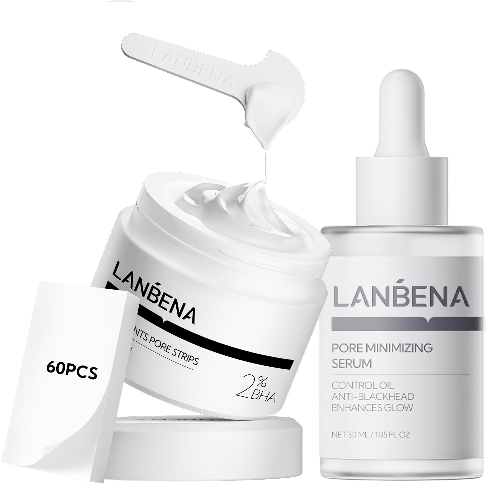 LANBENA 3 in 1 Blackhead Removing Set(30g+30ml)Pore Strips+Pore Solution Serum+Removal Strip Paper, Black Head Remover Mask for Face, Pore Minimizer & Reducer for Face