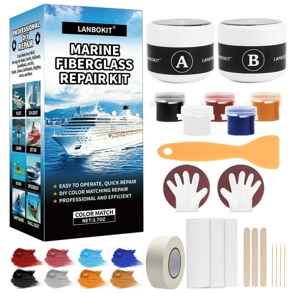 LANBOKIT Fiberglass Boat Repair Kit, Gel Coat Repair Kit for Boats(Color Match), Marine Fiberglass Repair Kit for Boats, Epoxy Filler for Boats Fix Holes, Chips and Deep Cracks, Gelcoat Repair Kit