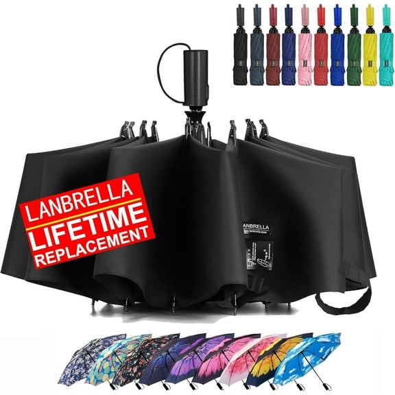 LANBRELLA Compact Reverse Folding Umbrella Auto Windproof Travel Umbrella