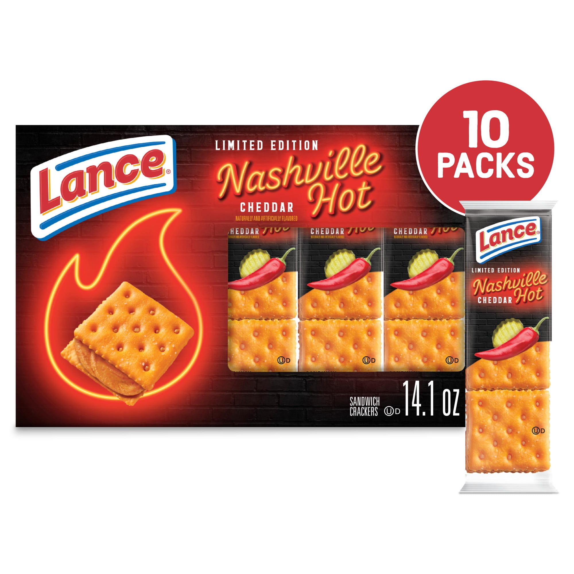 Lance Nashville Hot Cheddar Sandwich Crackers, 10 Count 1.41 oz
