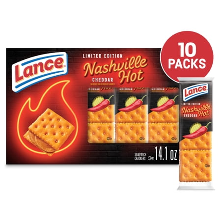 Lance Nashville Hot Cheddar Sandwich Crackers, 10 Count 1.41 oz