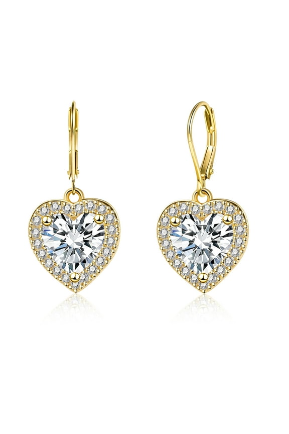 14K Gold Plated Heart Dangle Earrings Hypoallergenic Cubic Zirconia Drop Earrings for Women,
