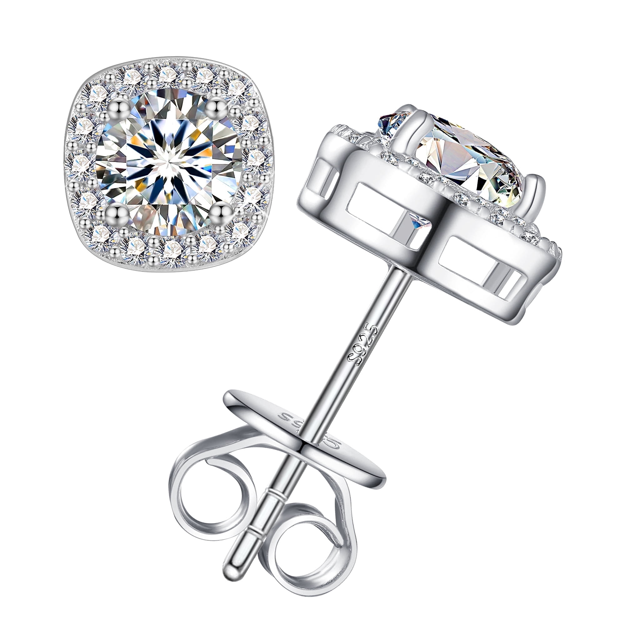 LANCHARMED Moissanite Earrings Stud for Women, 925 Sterling Silver White Gold Plated 1-2 Carat Lab Created Diamond Earring Jewelry Gifts for Women