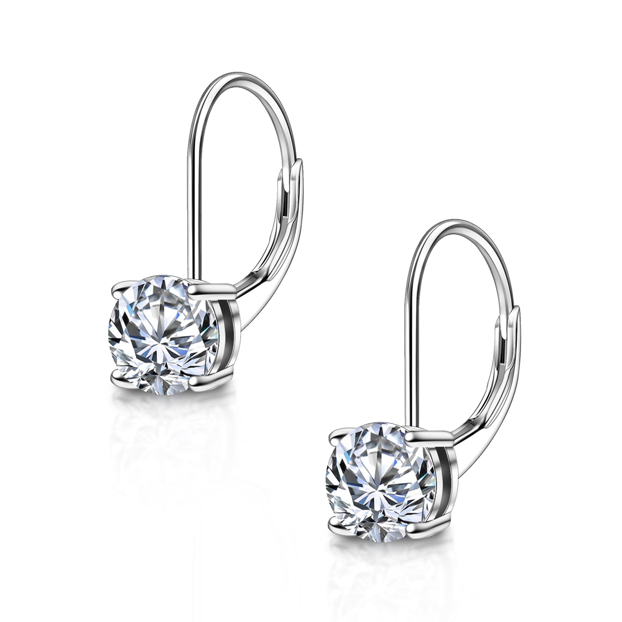 LANCHARMED White Gold Plated Sterling Silver Dangle Earrings,1.0ct-2.0ct D Color Brilliant Round Cut Lab Created Diamond Earring