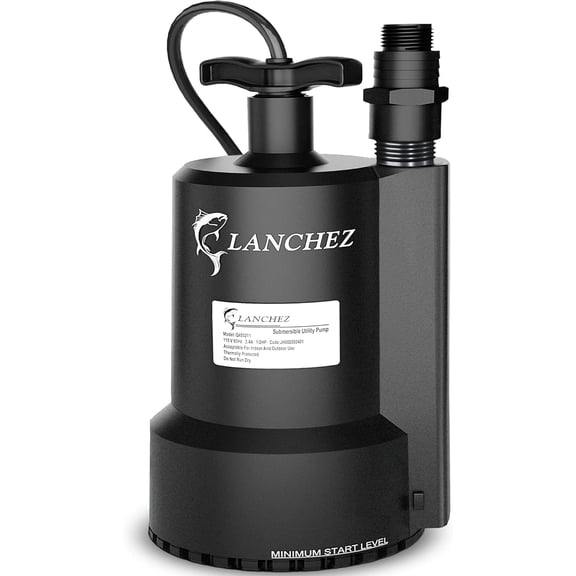 LANCHEZ, 0.5 HP, 115 Amps, 115 V, Black Electric Sump Pump Water Transfer Pump, 38.35 GPM