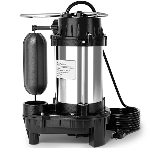 LANCHEZ 1/2 HP Sump Pump for Basement, 5200 GPH Cast Iron Stainless Steel Submersible Sewage Pump with Automatic Vertical Float Switch, 1-1/2" NPT Discharge