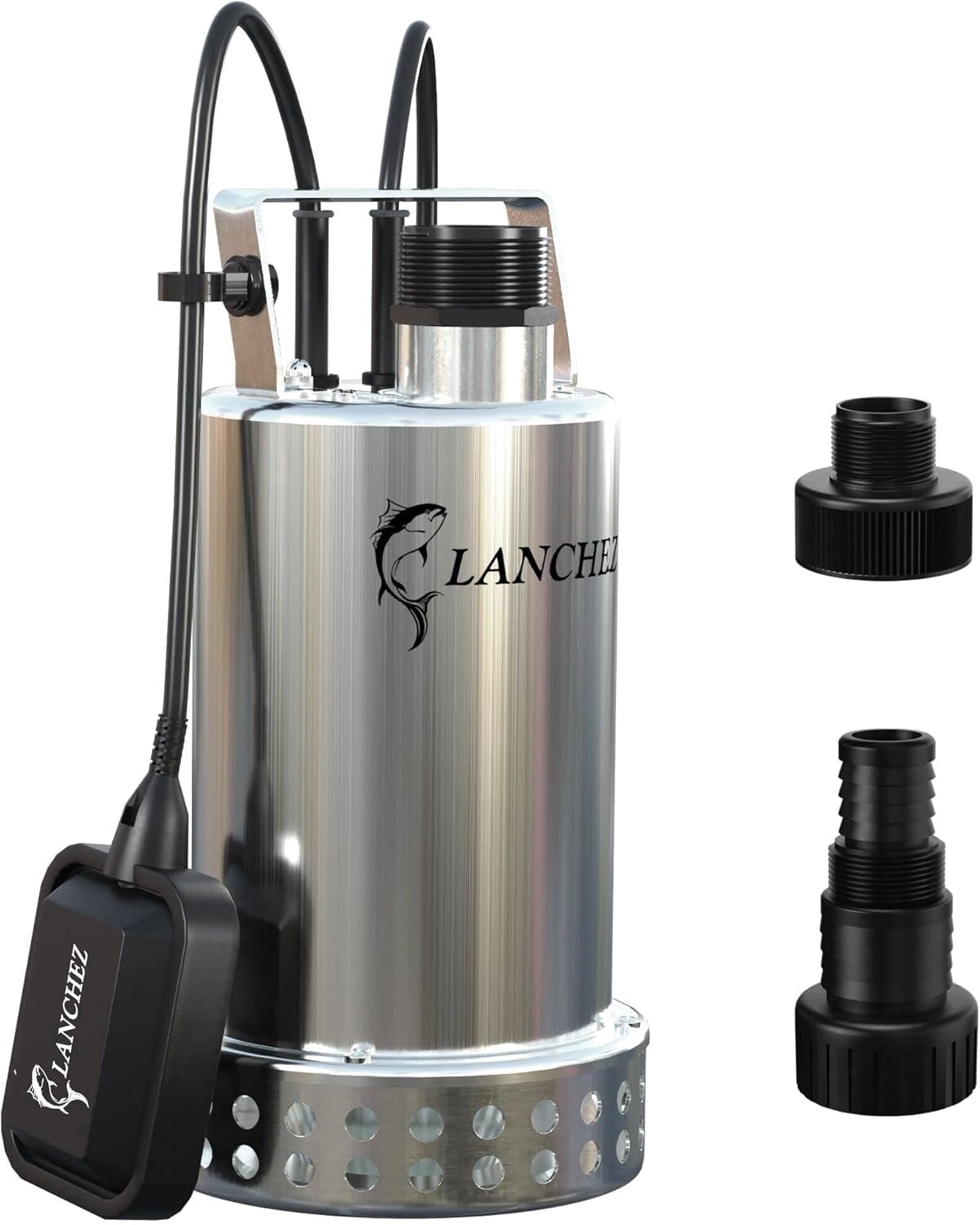 LANCHEZ 1/2HP 2610GPH Stainless Steel Water Sump Pump, Submersible Clean Utility Pump with Automatic ON/OFF Float Switch, Water Removal for Basement Pool Pond Garden and Hot Tub