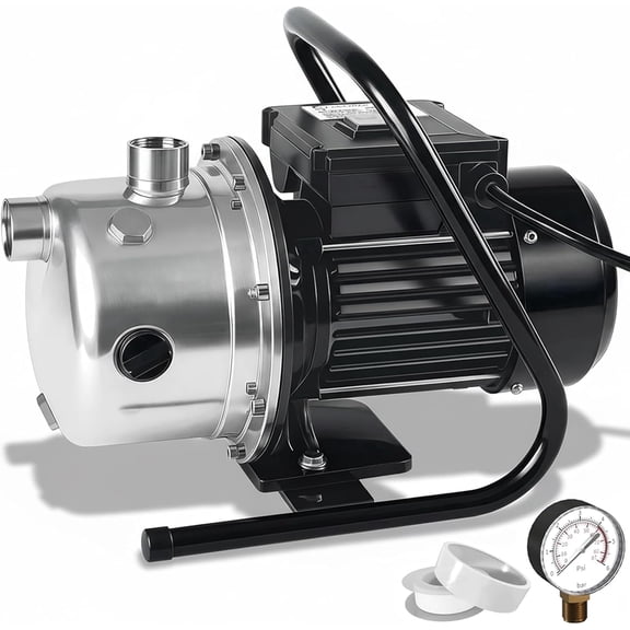 LANCHEZ 1.6 HP Portable Shallow Well Pump, 1500 GPH Stainless Steel Garden Jet Pump, 115V Water Transfer Draining Irrigation Pump for Home Garden Lawn Farm