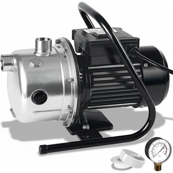 LANCHEZ 1.6 HP Portable Shallow Well Pump, 1500 GPH Stainless Steel Garden Jet Pump, 115V Water Transfer Draining Irrigation Pump for Home Garden Lawn Farm