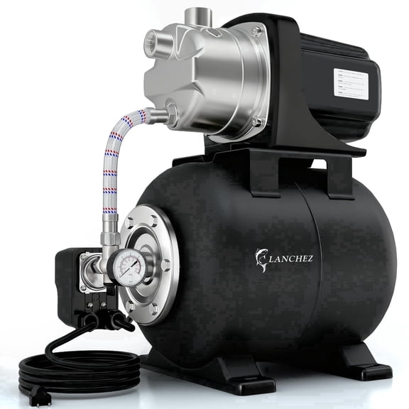 LANCHEZ 1.6 HP Shallow Well Pump with 5 Gallon Tank, 1340 GPH 115V Stainless Steel Water Booster Jet Pump for Garden Irrigation