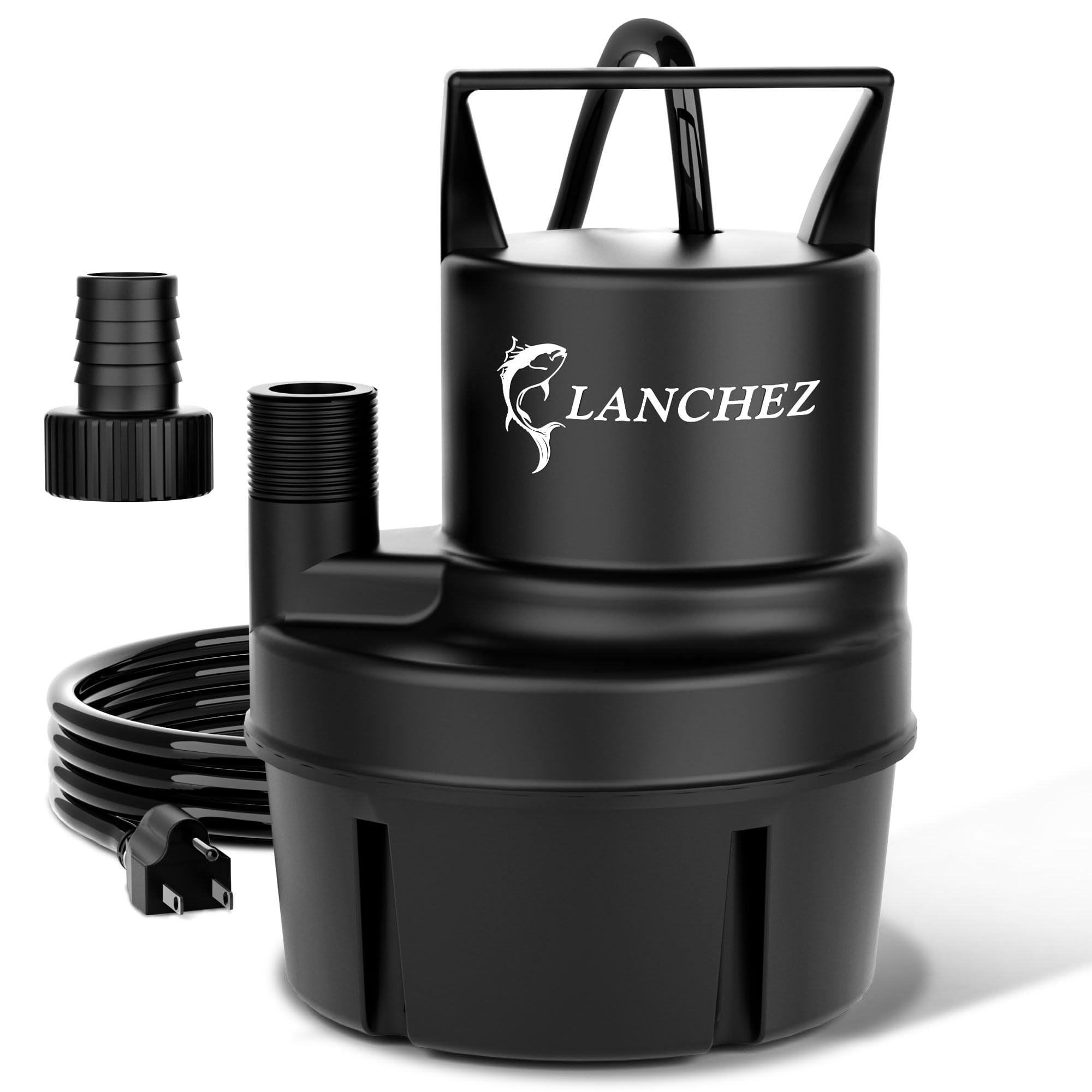 LANCHEZ 1/6 HP Sump Pump, 1037 GPH Submersible Water Pump, 25FT Cord Low Suction Utility Pump for Pool, Garden, Pond & Basement