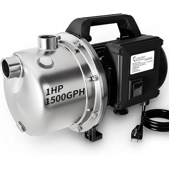 LANCHEZ 1 HP Shallow Well Jet Pump, 1500 GPH Stainless Steel 115V Water Booster Pump for Water Transfer & Garden Irrigation, Home Lawn Farm, Jet Black